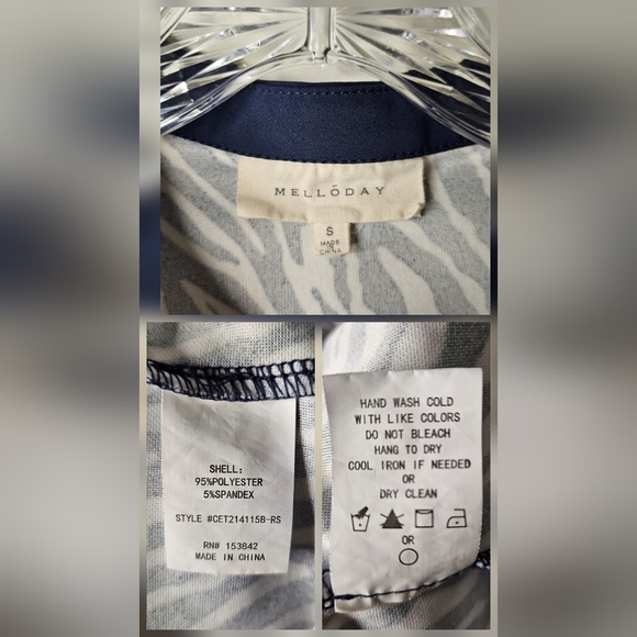 MELLODAY Navy White Zebra Print Blouse Size Small V-Neck Shell Layering Piece - Picture 7 of 7
